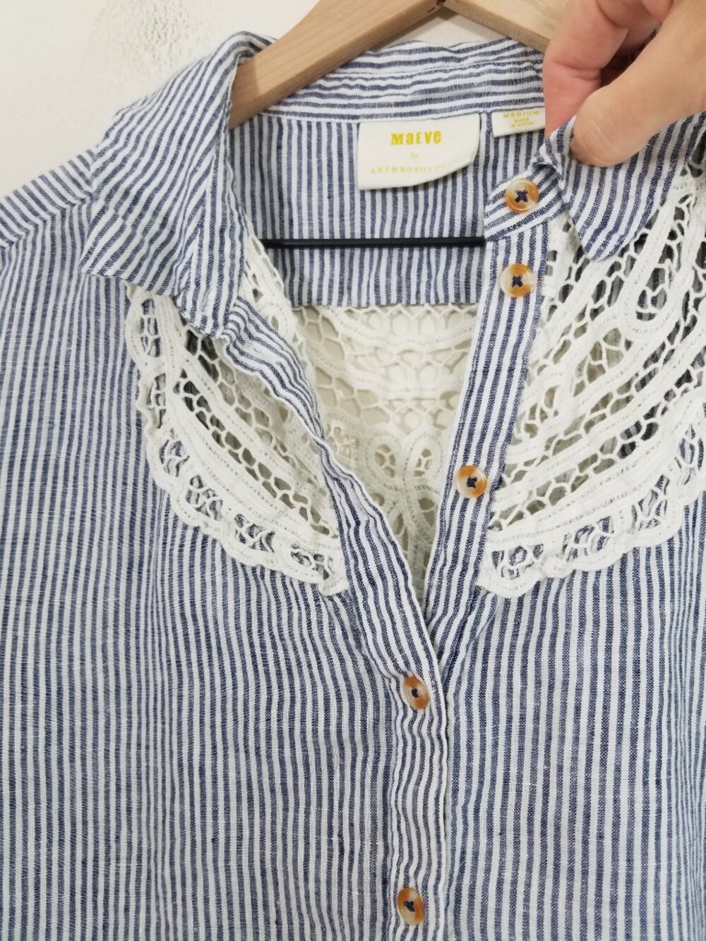 MAEVE by Anthropologie Linen Stripes Button Down Shirt Sleeveless Top Blouse M - Picture 2 of 6